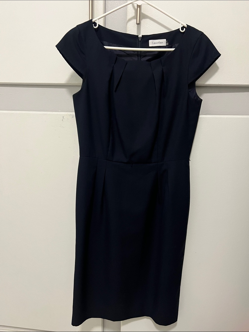 Calvin Klein Navy Cap-Sleeve Sheath Midi Dress